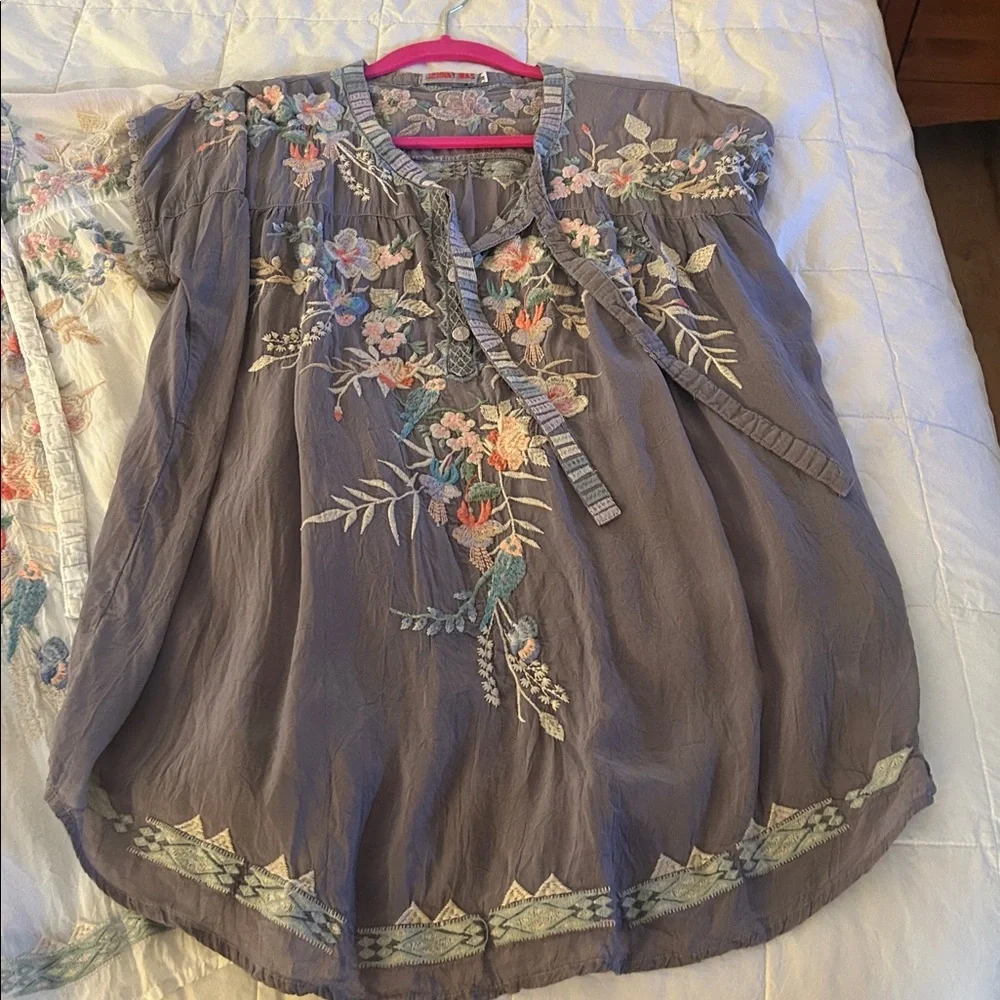 Johnny Was White and Gray Embroidered Boho Blouse (Pair) - Picture 2 of 10